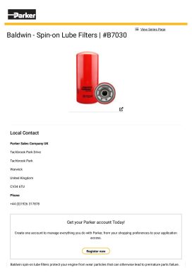 Baldwin B7030 Lube Filter - Inline Filters