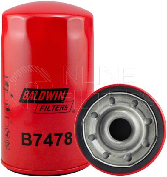 Baldwin B7478. Lube Filter Product – Brand Specific Baldwin – Spin On Product Spin on lube filter element Lube Spin-on Replaces Foton Lovol DC238B1504; CLARCOR Filtration (China) B76A Height 180.2 OD 108.7 Thread 1 1/8-16 UN