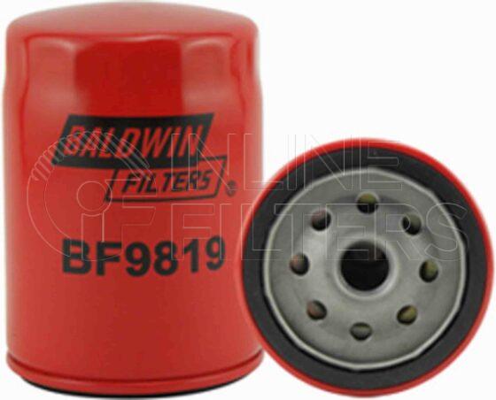 Baldwin BF9819. Fuel Filter Product – Brand Specific Baldwin – Spin On Product Baldwin filter product Fuel Spin-on Replaces CLARCOR Filtration (China) WBF7608; FAW-Xichai 1117010B010000W Height 110.3 OD 77.0 Thread M16 x 1.5
