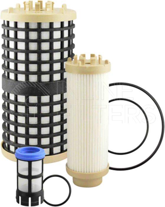 Baldwin PF9896 KIT. Fuel Filter Product – Brand Specific Baldwin – Cartridge Product Baldwin filter product Set of 3 Fuel Elements Notes OBSOLETE. Availability Limited to Dealer Stock. Replaces Mercedes-Benz A0000901752, A4720921305 (Screen only), A4720921105 (Final only), A720921005 (Coalescer only) Fits Mercedes-Benz Actros Euro 5/6 Trucks Height 193.7 OD 65.9 Contains [1] Coalescer Filter;[1] Final Filter;[1] Pre-Screen Filter