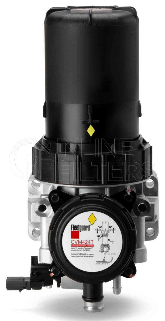 Fleetguard CV52017. Air Filter Product – Brand Specific Fleetguard – Breathers Crankcase Product Fleetguard filter product Air Breather. Crankcase Ventilation. Fleetguard Part Type: CV. Comments: Model CVM424T. Maximum blow-by flow rate = 424L/Min 4 Bolt Integral Mounting Interface with By-pass valve. Delta P at Rated Flow 1.25 kPa (5H2O) Blow By Port at 6 OClock Postition