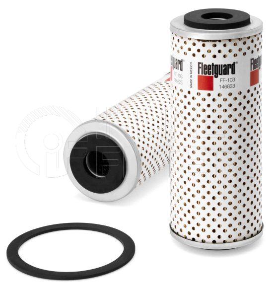 Fleetguard FF103. Fuel Filter Product – Brand Specific Fleetguard – Spin On Product Fleetguard filter product Fuel Filter. For Service Part use 250938S. Main Cross Reference is Cummins 299103. Efficiency TWA by SAE J 1858: 97 % (97 %). Micron Rating by SAE J 1858: 20 micron (20 micron). Fleetguard Part Type: FF_CART