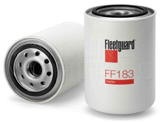 Fleetguard FF183. Fuel Filter Product – Brand Specific Fleetguard – Spin On Product Fleetguard filter product Fuel Filter. Main Cross Reference is Caterpillar 9L9100. Efficiency TWA by SAE J 1858: 97 % (97 %). Micron Rating by SAE J 1858: 20 micron (20 micron). Fleetguard Part Type: FF_SPIN