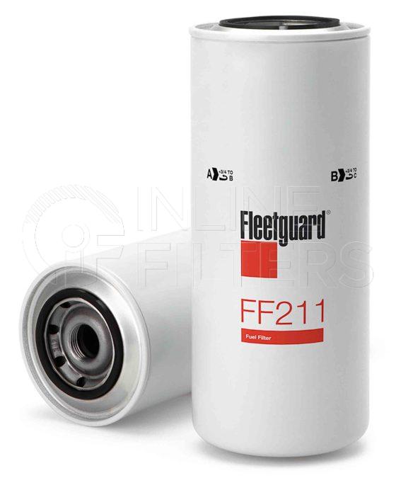 Fleetguard FF211. Fuel Filter Product – Brand Specific Fleetguard – Spin On Product Fleetguard filter product Fuel Filter. For Upgrade use FS1218. Main Cross Reference is Caterpillar 4N5823. Efficiency TWA by SAE J 1985: 97 % (97 %). Micron Rating by SAE J 1985: 8 micron (8 micron). Fleetguard Part Type: FF_SPIN