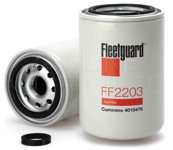 Fleetguard FF2203. Fuel Filter Product – Brand Specific Fleetguard – Undefined Product Fleetguard filter product Fuel Filter. Efficiency TWA by SAE J 1985: 96 % (96 %). Micron Rating by SAE J 1985: 140 micron (140 micron). Fleetguard Part Type: FF