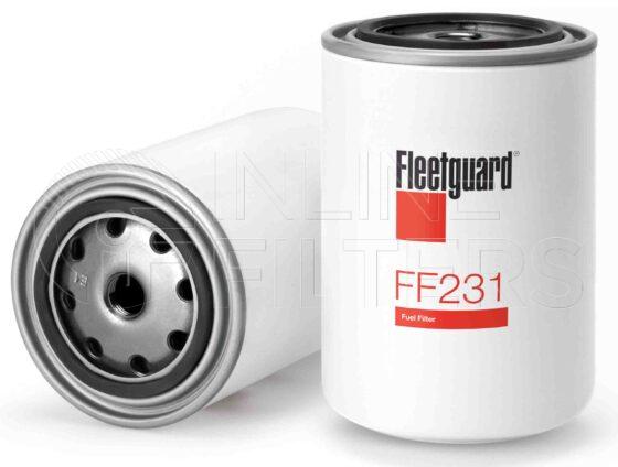 Fleetguard FF231. Fuel Filter Product – Brand Specific Fleetguard – Spin On Product Fleetguard filter product Fuel Filter. Main Cross Reference is Leyland Daf BL 247139. Efficiency TWA by SAE J 1858: 98 % (98 %). Micron Rating by SAE J 1858: 18 micron (18 micron). Fleetguard Part Type: FF_SPIN