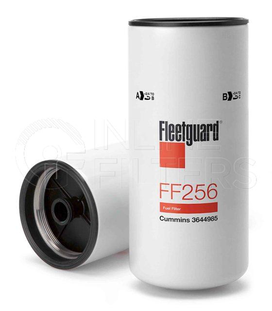 Fleetguard FF256. Fuel Filter Product – Brand Specific Fleetguard – Spin On Product Fleetguard filter product Fuel Filter. Main Cross Reference is Cummins 3644985. Flow Direction: Outside In. Fleetguard Part Type: FF. Comments: HHP Stage 2 FF with NanoNet
