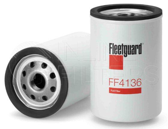 Fleetguard FF4136. Fuel Filter Product – Brand Specific Fleetguard – Spin On Product Fleetguard filter product Fuel Filter. Main Cross Reference is AC TP1062. Efficiency TWA by SAE J 1858: 97 % (97 %). Micron Rating by SAE J 1858: 20 micron (20 micron). Fleetguard Part Type: FF_SPIN