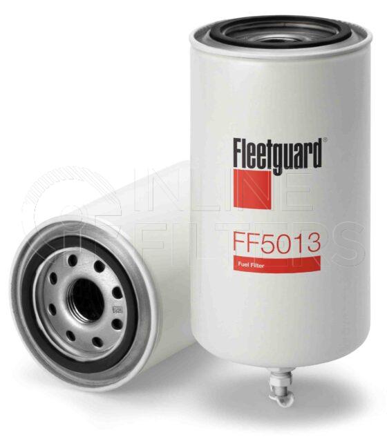 Fleetguard FF5013. Fuel Filter Product – Brand Specific Fleetguard – Spin On Product Fleetguard filter product Fuel Filter. Efficiency TWA by SAE J 1858: 96 % (96 %). Micron Rating by SAE J 1858: 20 micron (20 micron). Fleetguard Part Type: FF_SPIN. Comments: Farm fuel tanks. Service pumps w/ draincock. Diesel fuel only
