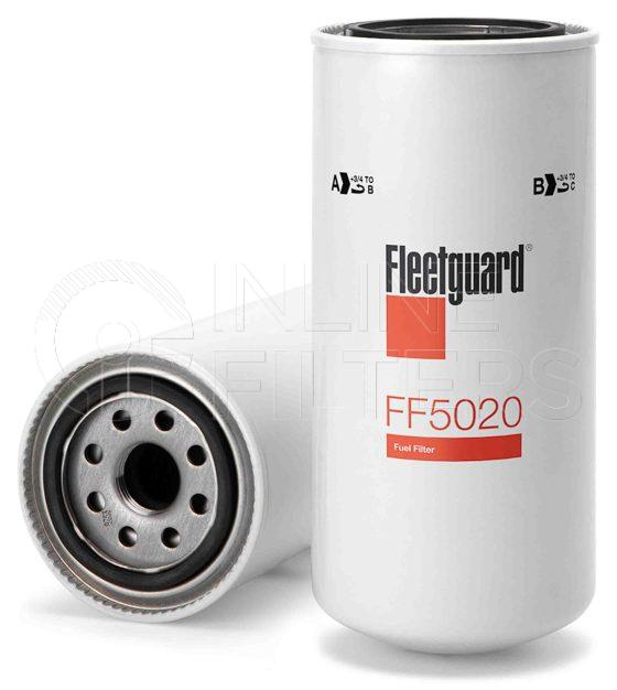 Fleetguard FF5020. Fuel Filter Product – Brand Specific Fleetguard – Spin On Product Fleetguard filter product Fuel Filter. For Upgrade use FS1225. Main Cross Reference is Case IHC 625627C1. Efficiency TWA by SAE J 1858: 99 % (99 %). Micron Rating by SAE J 1858: 20 micron (20 micron). Fleetguard Part Type: FF_SPIN. Comments: Primary Fuel
