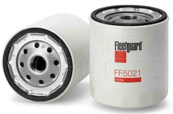Fleetguard FF5021. Fuel Filter Product – Brand Specific Fleetguard – Spin On Product Fleetguard filter product Fuel Filter. For Upgrade use FF5335. Main Cross Reference is Volvo 27853. Efficiency TWA by SAE J 1858: 96 % (96 %). Micron Rating by SAE J 1858: 20 micron (20 micron). Fleetguard Part Type: FF_SPIN
