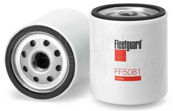 Fleetguard FF5081. Fuel Filter Product – Brand Specific Fleetguard – Spin On Product Fleetguard filter product Fuel Filter. Efficiency TWA by SAE J 1858: 96 % (96 %). Micron Rating by SAE J 1858: 20 micron (20 micron). Fleetguard Part Type: FF_SPIN