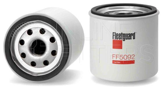 Fleetguard FF5092. Fuel Filter Product – Brand Specific Fleetguard – Spin On Product Fleetguard filter product Fuel Filter. Efficiency TWA by SAE J 1858: 97 % (97 %). Micron Rating by SAE J 1858: 20 micron (20 micron). Fleetguard Part Type: FF_SPIN. Comments: Toyota Forklifts