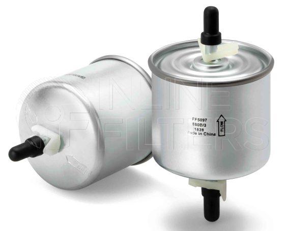 Fleetguard FF5097. Fuel Filter Product – Brand Specific Fleetguard – In Line Product Fleetguard filter product Fuel Filter. Main Cross Reference is Ford E3FZ9155C. Fleetguard Part Type: FF_INLIN. Comments: Includes 2 clamps