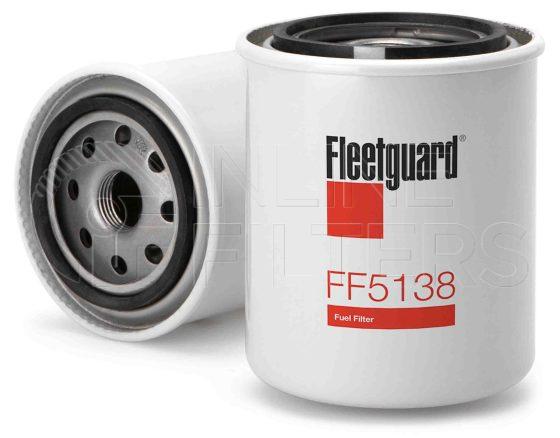 Fleetguard FF5138. Fuel Filter Product – Brand Specific Fleetguard – Spin On Product Fleetguard filter product Fuel Filter. Main Cross Reference is Hino 234011410. Efficiency TWA by SAE J 1858: 96 % (96 %). Micron Rating by SAE J 1858: 20 micron (20 micron). Fleetguard Part Type: FF_SPIN