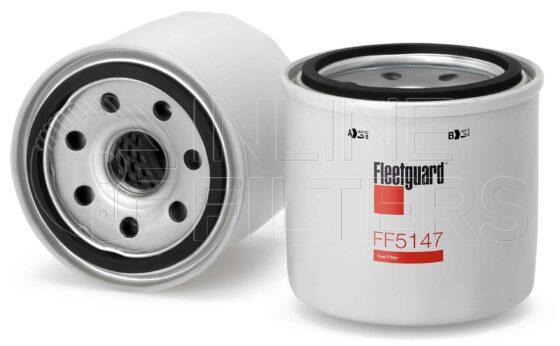 Fleetguard FF5147. Fuel Filter Product – Brand Specific Fleetguard – Spin On Product Fleetguard filter product Fuel Filter. Main Cross Reference is Case IHC 1959599C1. Efficiency TWA by SAE J 1858: 97 % (97 %). Micron Rating by SAE J 1858: 20 micron (20 micron). Fleetguard Part Type: FF_SPIN