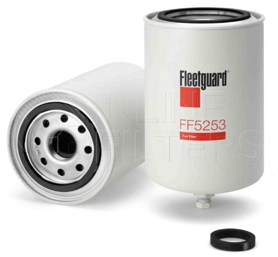 Fleetguard FF5253. Fuel Filter Product – Brand Specific Fleetguard – Spin On Product Fleetguard filter product Fuel Filter. For same size Filter with Different Seal use FF5254. Main Cross Reference is Komatsu 6003118292. Efficiency TWA by SAE J 1858: 97 % (97 %). Micron Rating by SAE J 1858: 20 micron (20 micron). Fleetguard Part Type: FF_SPIN