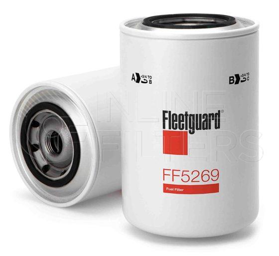 Fleetguard FF5269. FILTER-Fuel(Brand Specific) Product – Brand Specific Fleetguard – Spin On Product Fuel filter product Main Cross Reference is International 1822588C1. Efficiency TWA by SAE J 1985: 98.7 % (98.7 %). Micron Rating by SAE J 1985: 8 micron (8 micron). Fleetguard Part Type: FF_SPIN