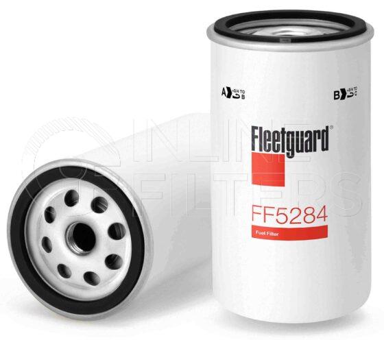 Fleetguard FF5284. Fuel Filter Product – Brand Specific Fleetguard – Spin On Product Fleetguard filter product Fuel Filter. Main Cross Reference is Iveco 1907640. Efficiency TWA by SAE J 1858: 98 % (98 %). Micron Rating by SAE J 1858: 18 micron (18 micron). Fleetguard Part Type: FF_SPIN