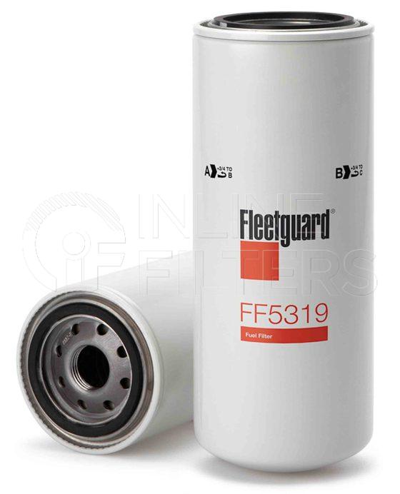 Fleetguard FF5319. Fuel Filter Product – Brand Specific Fleetguard – Spin On Product Fleetguard filter product Fuel Filter. For Upgrade use FF63053NN. Efficiency TWA by SAE J 1985: 98.7 % (98.7 %). Micron Rating by SAE J 1985: 5 micron (5 micron). Fleetguard Part Type: FF_SPIN