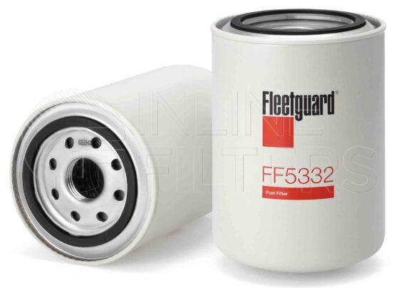 Fleetguard FF5332. Fuel Filter Product – Brand Specific Fleetguard – Spin On Product Fleetguard filter product Fuel Filter. For Standard version use FF105. Main Cross Reference is Donaldson EFF9090. Efficiency TWA by SAE J 1858: 99 % (99 %). Micron Rating by SAE J 1858: 20 micron (20 micron). Fleetguard Part Type: FF. Comments: Synthetic Media Version