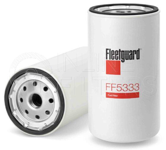 Fleetguard FF5333. Fuel Filter Product – Brand Specific Fleetguard – Spin On Product Fleetguard filter product Fuel Filter. For Standard version use FF5206. Main Cross Reference is Donaldson EFF9091. Efficiency TWA by SAE J 1858: 99 % (99 %). Micron Rating by SAE J 1858: 20 micron (20 micron). Fleetguard Part Type: FF. Comments: Synthetic media version