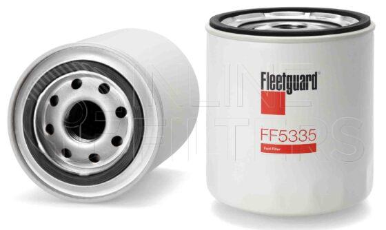 Fleetguard FF5335. Fuel Filter Product – Brand Specific Fleetguard – Spin On Product Fleetguard filter product Fuel Filter. For Standard version use FF5021. Main Cross Reference is Donaldson EFF9095. Efficiency TWA by SAE J 1858: 99 % (99 %). Micron Rating by SAE J 1858: 20 micron (20 micron). Fleetguard Part Type: FF. Comments: Synthetic Media Version