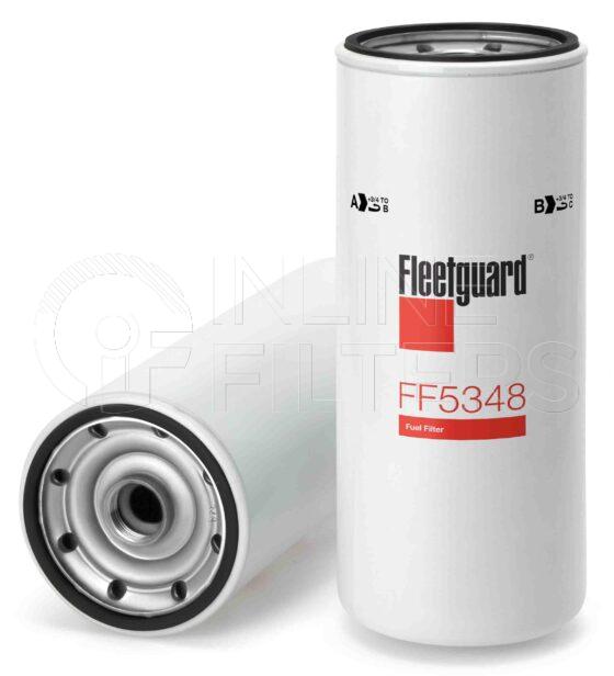 Fleetguard FF5348. Fuel Filter Product – Brand Specific Fleetguard – Spin On Product Fleetguard filter product Fuel Filter. For Standard version use FF222. Main Cross Reference is Donaldson EFF9098. Efficiency TWA by SAE J 1858: 99 % (99 %). Micron Rating by SAE J 1858: 20 micron (20 micron). Fleetguard Part Type: FF. Comments: Synthetic Media Version