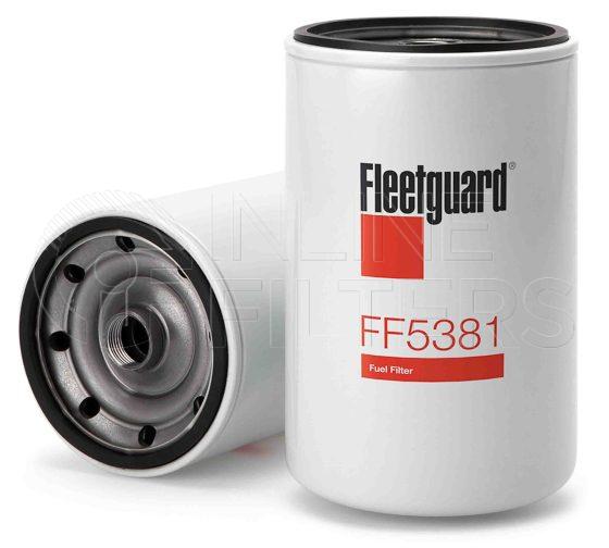 Fleetguard FF5381. Fuel Filter Product – Brand Specific Fleetguard – Spin On Product Fleetguard filter product Fuel Filter. For Separator version use FS19537. Main Cross Reference is Mack 483GB470M. Efficiency TWA by SAE J 1985: 66 % (66 %). Micron Rating by SAE J 1985: 20 micron (20 micron). Fleetguard Part Type: FF_PRSP