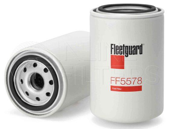 Fleetguard FF5578. Fuel Filter Product – Brand Specific Fleetguard – Spin On Product Fleetguard filter product Fuel Filter. Main Cross Reference is Komatsu 6003118321. Efficiency TWA by SAE J 1858: 97 % (97 %). Micron Rating by SAE J 1858: 20 micron (20 micron). Fleetguard Part Type: FF