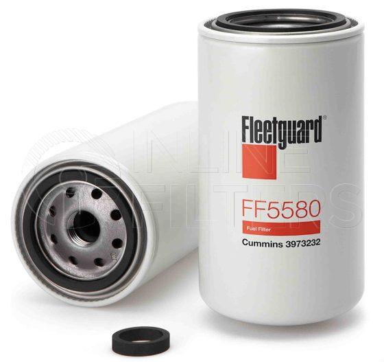 Fleetguard FF5580. Fuel Filter Product – Brand Specific Fleetguard – Undefined Product Fleetguard filter product Fuel Filter. Efficiency TWA by SAE J 1985: 98.7 % (98.7 %). Micron Rating by SAE J 1985: 5 micron (5 micron). Fleetguard Part Type: FF. Comments: Cummins QSC, QSL Tier 3 2005