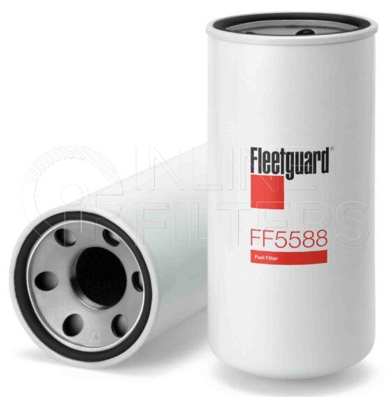 Fleetguard FF5588. Fuel Filter Product – Brand Specific Fleetguard – Spin On Product Fleetguard filter product Fuel Filter. Main Cross Reference is Engines FF1010. Efficiency TWA by SAE J 1985: 97.3 % (97.3 %). Micron Rating by SAE J 1985: 8 micron (8 micron). Fleetguard Part Type: FF