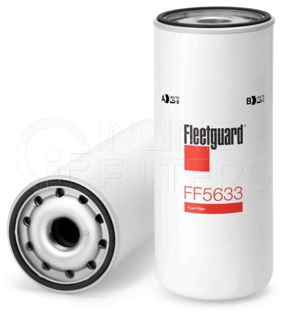 Fleetguard FF5633. Fuel Filter. Main Cross Reference is MTU 20922801. Fleetguard Part Type: FF_SPIN.