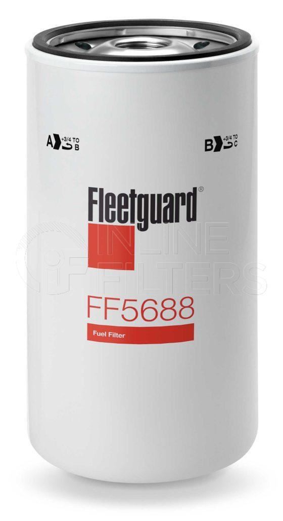 Fleetguard FF5688. Fuel Filter. Main Cross Reference is Yuchai Watyuan G58001105140C. Fleetguard Part Type: FF_SPIN.