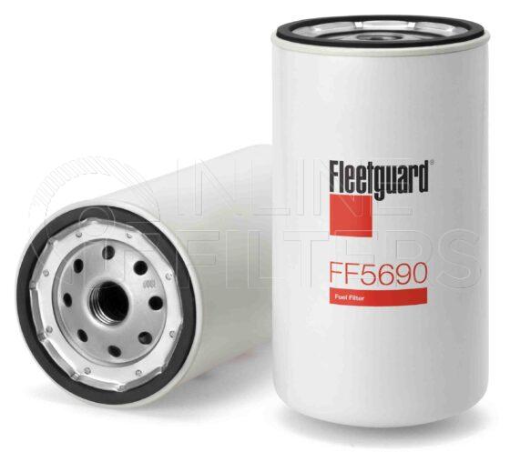 Fleetguard FF5690. Fuel Filter Product – Brand Specific Fleetguard – Spin On Product Fleetguard filter product Fuel Filter. Main Cross Reference is Detroit Diesel 23530645. Efficiency TWA by SAE J 1858: 99.5 % (99.5 %). Micron Rating by SAE J 1858: 5 micron (5 micron). Fleetguard Part Type: FF