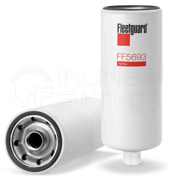 Fleetguard FF5693. Fuel Filter Product – Brand Specific Fleetguard – Spin On Product Fleetguard filter product Fuel Filter. Efficiency TWA by SAE J 1985: 88 % (88 %). Micron Rating by SAE J 1985: 2 micron (2 micron). Fleetguard Part Type: FF. Comments: Fuel Island Filter