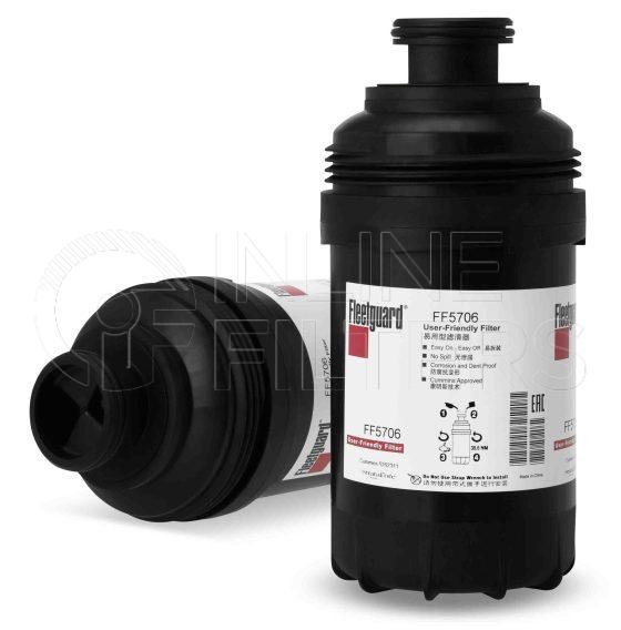 Fleetguard FF5706. Fuel Filter Product – Brand Specific Fleetguard – Spin On Product Fleetguard filter product Fuel Filter. For Housing use FH22037. For Upgrade use FF42058NN. Main Cross Reference is Cummins 5262311. Efficiency TWA by SAE J 1985: 95 % (95 %). Micron Rating by SAE J 1985: 5 micron (5 micron). Fleetguard Part Type: FF