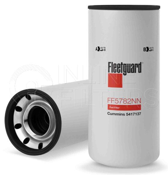 Fleetguard FF5782NN. Fuel Filter Product – Brand Specific Fleetguard – Spin On Product Fleetguard filter product Fuel Filter. For Standard version use FF5644. Main Cross Reference is Cummins 2881458. Free Water Separation: 0.0. Fleetguard Part Type: FF. Comments: Fuel Filter featuring NanoNet for Cummins QSK MCRS Engines (19L, 38L, 50L, 60L)