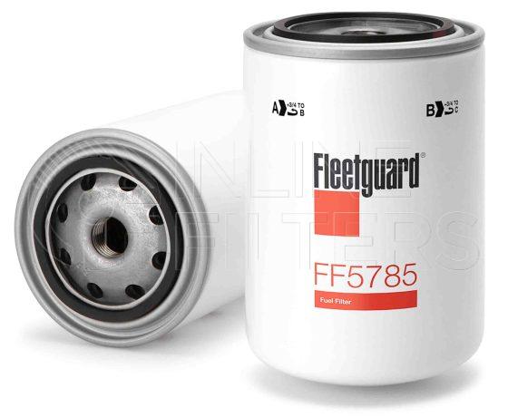 Fleetguard FF5785. Fuel Filter. Main Cross Reference is Deutz AG Fahr KHD 1182671. Fleetguard Part Type: FF_SPIN.