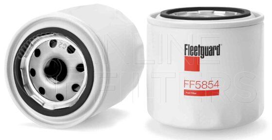 Fleetguard FF5854. Fuel Filter Product – Brand Specific Fleetguard – Spin On Product Fleetguard filter product Fuel Filter. Main Cross Reference is Caterpillar 1504142. Free Water Separation: 0.0. Fleetguard Part Type: FF