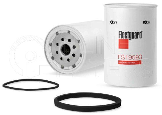 Fleetguard FS19593. Fuel Filter Product – Brand Specific Fleetguard – Spin On Product Fleetguard filter product Fuel Filter. For Service Part use 3957279S. Main Cross Reference is Racor S3226P. Free Water Separation: 99.0. Fleetguard Part Type: FS. Comments: For drain only version with no sensor port use FS19932