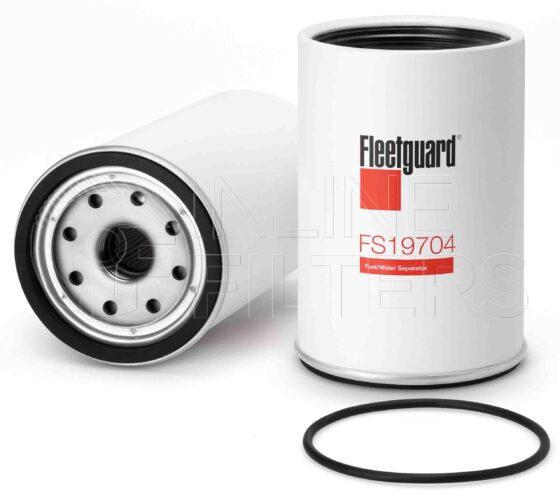 Fleetguard FS19704. Fuel Filter Product – Brand Specific Fleetguard – Spin On Product Fleetguard filter product Fuel Filter. For Service Part use SP72025. Main Cross Reference is Volvo 20386080. With Water in Fuel Sensor: No. Flow Direction: Inside Out. Fleetguard Part Type: FS