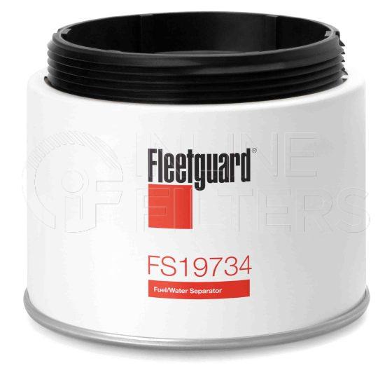 Fleetguard FS19734. Fuel Filter Product – Brand Specific Fleetguard – Spin On Product Fleetguard filter product Fuel Filter. For Service Part use 3948395S. Main Cross Reference is Volvo 20381204. With Water in Fuel Sensor: No. Flow Direction: Outside In. Fleetguard Part Type: FS