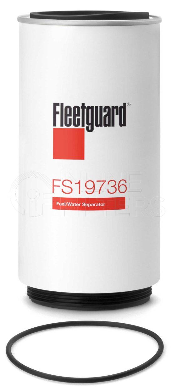 Fleetguard FS19736. Fuel Filter Product – Brand Specific Fleetguard – Spin On Product Fleetguard filter product Fuel Filter. For Service Part use 3948395S. Main Cross Reference is Volvo 11110189. With Water in Fuel Sensor: No. Flow Direction: Outside In. Fleetguard Part Type: FS
