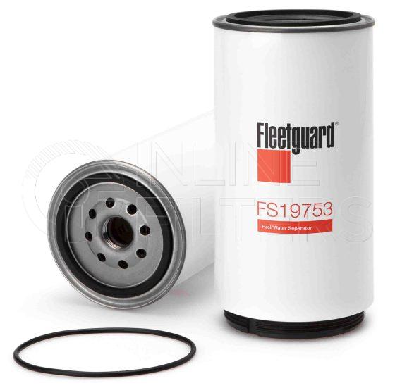 Fleetguard FS19753. Fuel Filter Product – Brand Specific Fleetguard – Spin On Product Fleetguard filter product Fuel Filter. For Service Part use 3948395S. Main Cross Reference is Volvo 11110474. With Water in Fuel Sensor: No. Flow Direction: Outside In. Fleetguard Part Type: FS