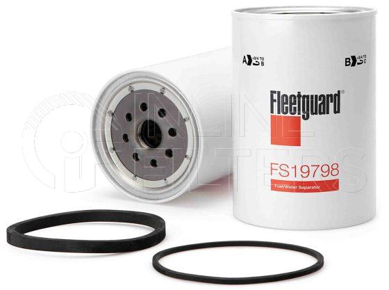 Fleetguard FS19798. Fuel Filter Product – Brand Specific Fleetguard – Spin On Product Fleetguard filter product Fuel Filter. For Service Part use 3957279S. Main Cross Reference is Racor S3226T. Free Water Separation: 95. Fleetguard Part Type: FS. Comments: For drain only version with no sensor port use FS19933