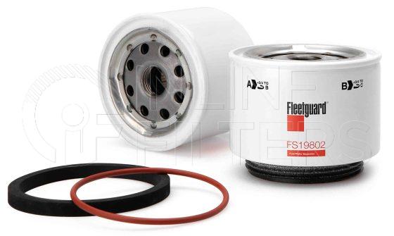 Fleetguard FS19802. Fuel Filter Product – Brand Specific Fleetguard – Spin On Product Spin-on fuel/water separator Bowl FFG-SP72029 Fuel Filter. For Service Part use SP72029. Main Cross Reference is Racor R12T. Free Water Separation: 95. Fleetguard Part Type: FS
