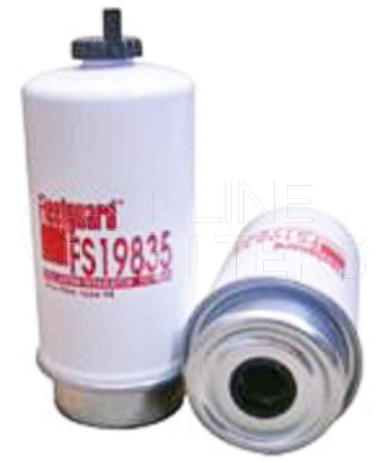 Fleetguard FS19835. Fuel Filter Product – Brand Specific Fleetguard – Spin On Product Fleetguard filter product Fuel Filter. Main Cross Reference is John Deere RE508633. Flow Direction: Outside In. Fleetguard Part Type: FS_SPIN. Comments: Not available in North America