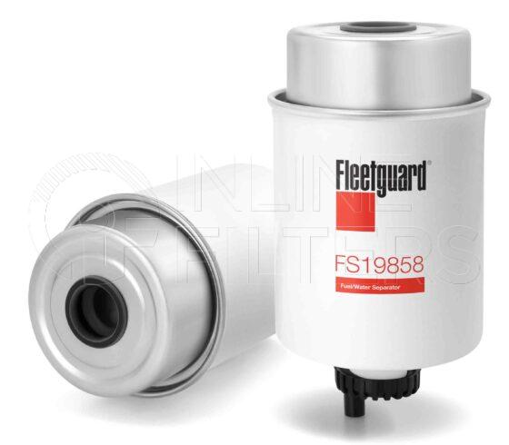 Fleetguard FS19858. Fuel Filter Product – Brand Specific Fleetguard – Spin On Product Fleetguard filter product Fuel Filter. Main Cross Reference is Caterpillar 1174089. Flow Direction: Inside Out. Fleetguard Part Type: FS_SPIN. Comments: For European Market Use FS19555 for North American Market