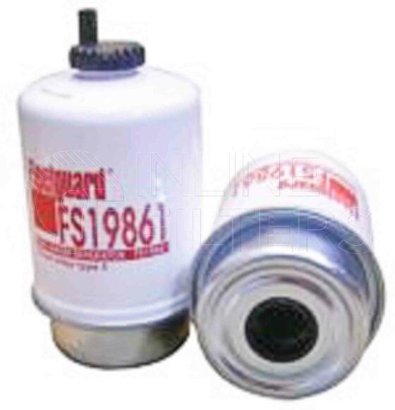 Fleetguard FS19861. Fuel Filter Product – Brand Specific Fleetguard – Spin On Product Fleetguard filter product Fuel Filter. Main Cross Reference is John Deere RE62419. Flow Direction: Outside In. Fleetguard Part Type: FS_SPIN. Comments: Use FS19517 for North America